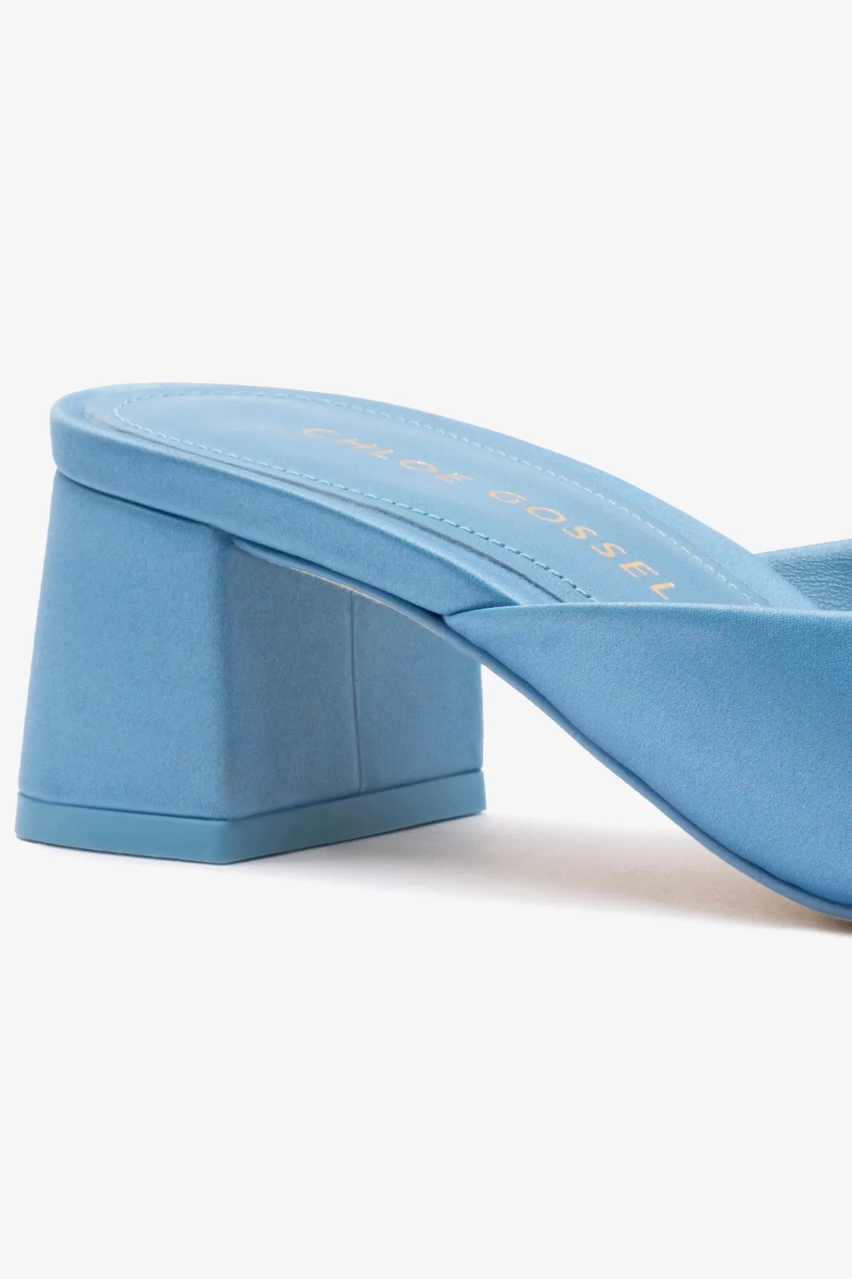Chloe Gosselin by Larroud Anah Mule In Blue Satin