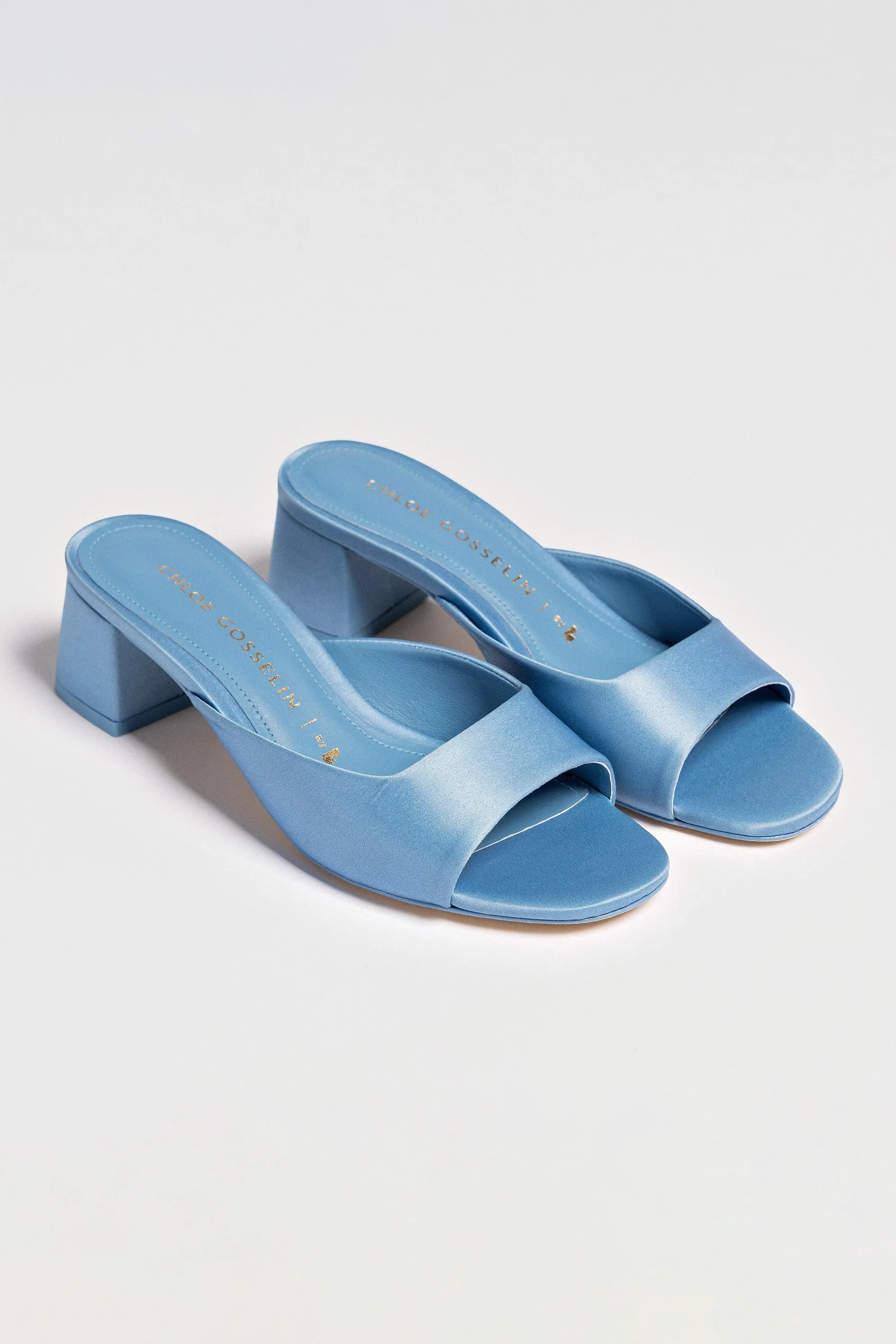 Chloe Gosselin by Larroud Anah Mule In Blue Satin