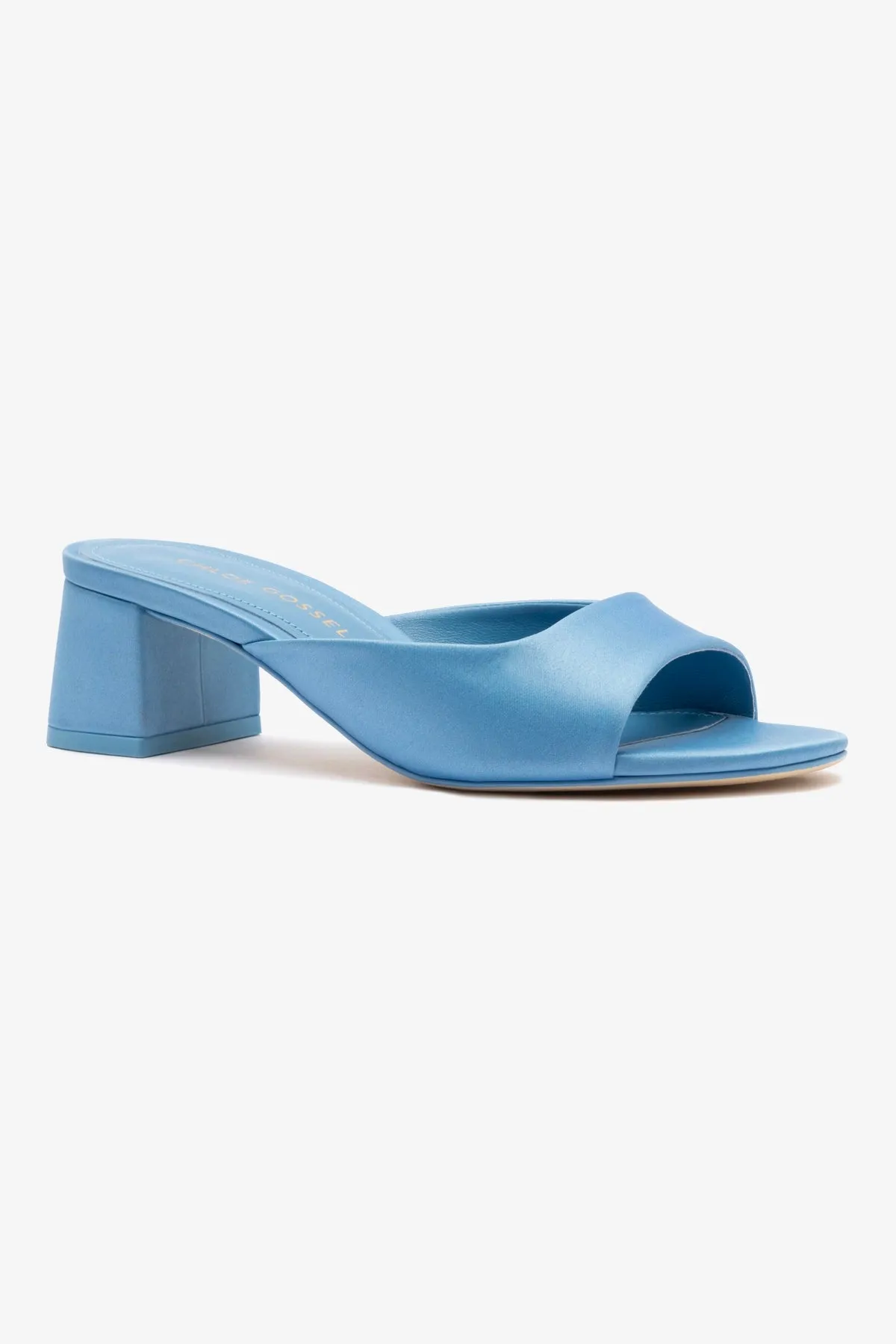 Chloe Gosselin by Larroud Anah Mule In Blue Satin