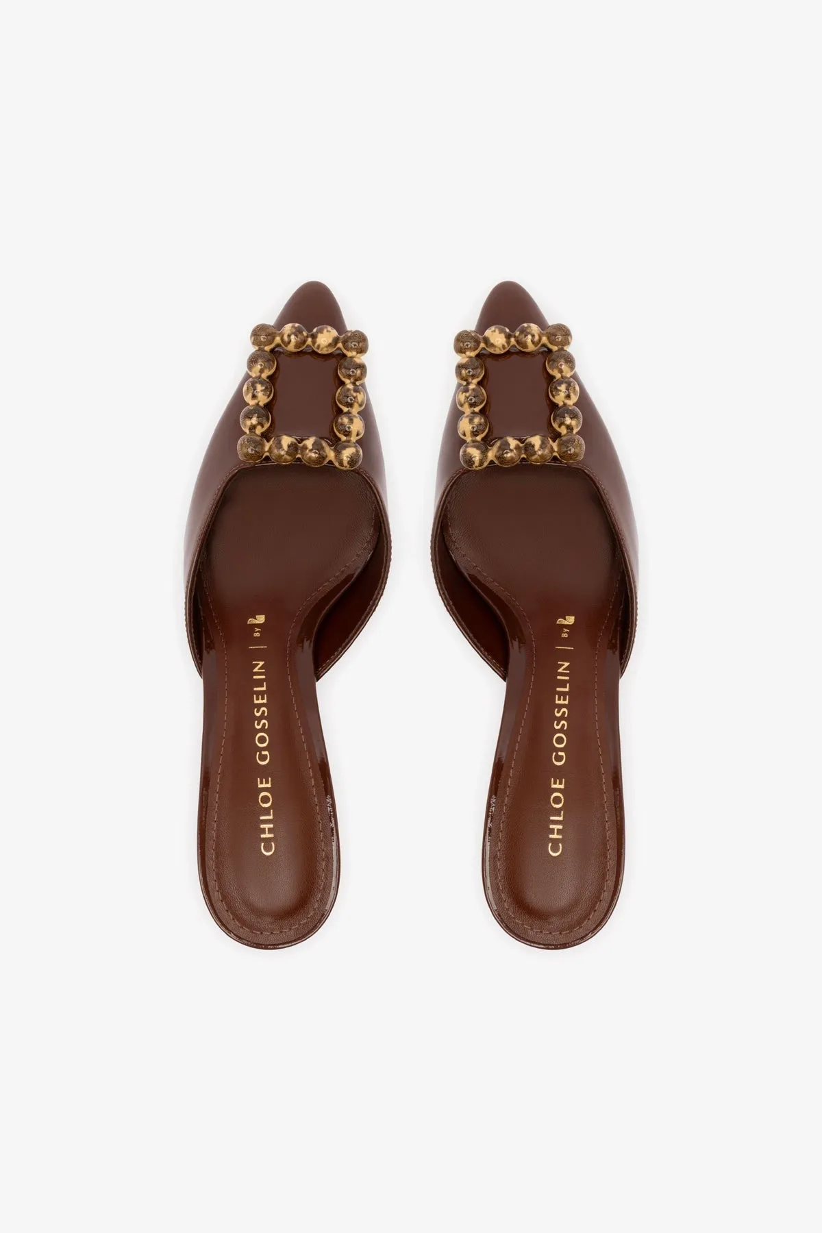 Chloe Gosselin by Larroud Ava Mule In Brown Patent Leather