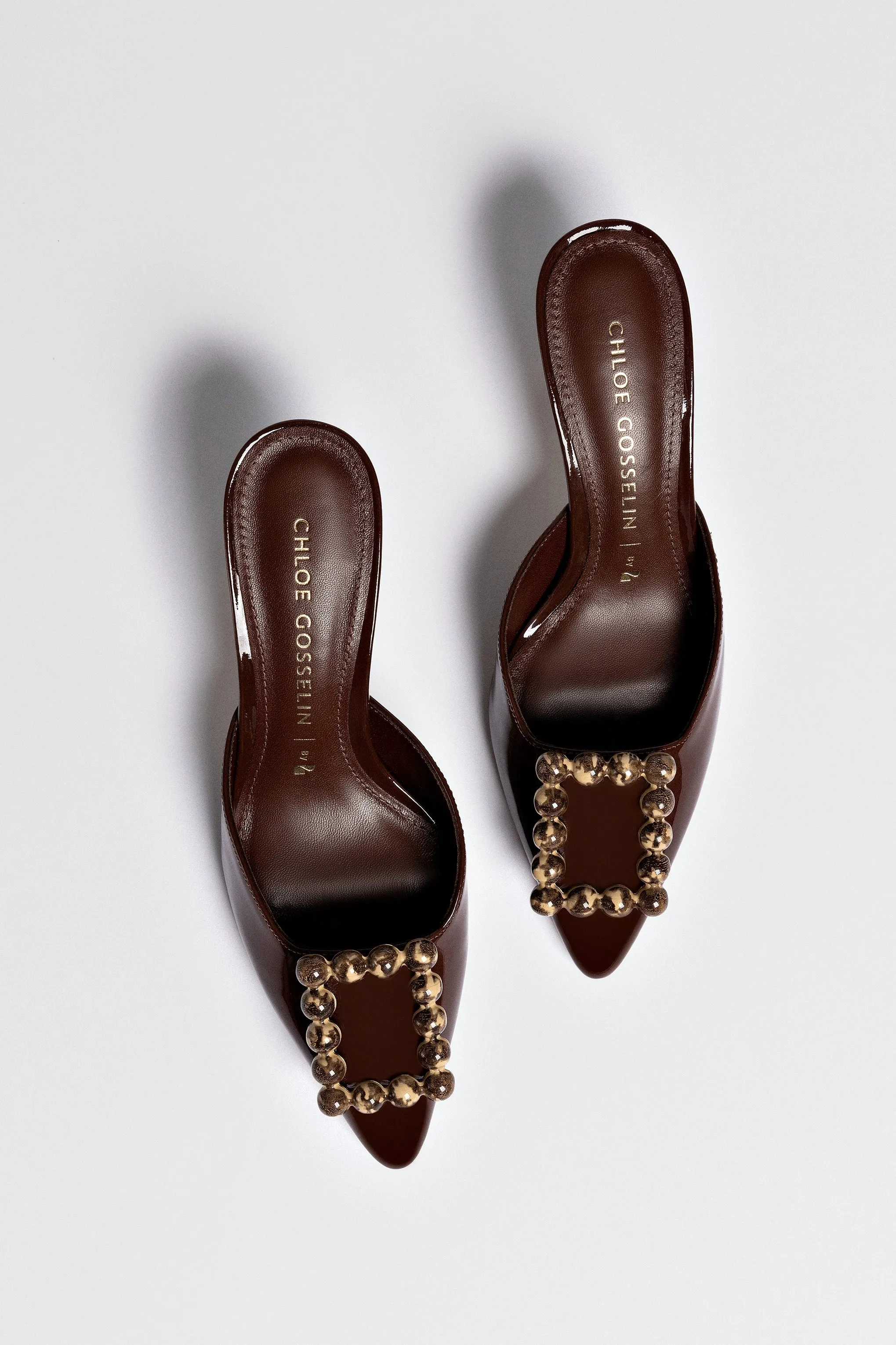 Chloe Gosselin by Larroud Ava Mule In Brown Patent Leather