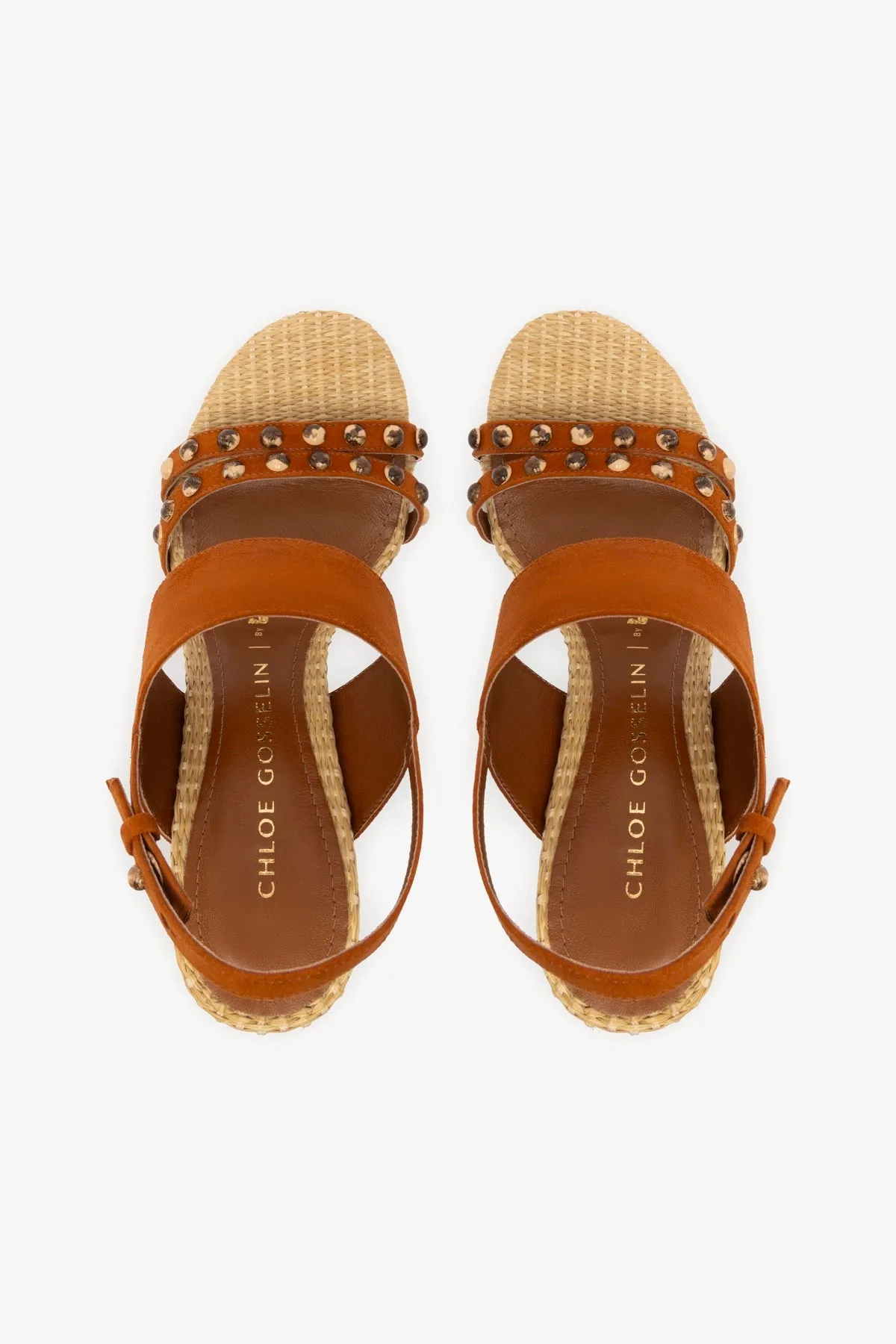 Chloe Gosselin by Larroud Margot Sandal In Chestnut Suede and Natural Raffia