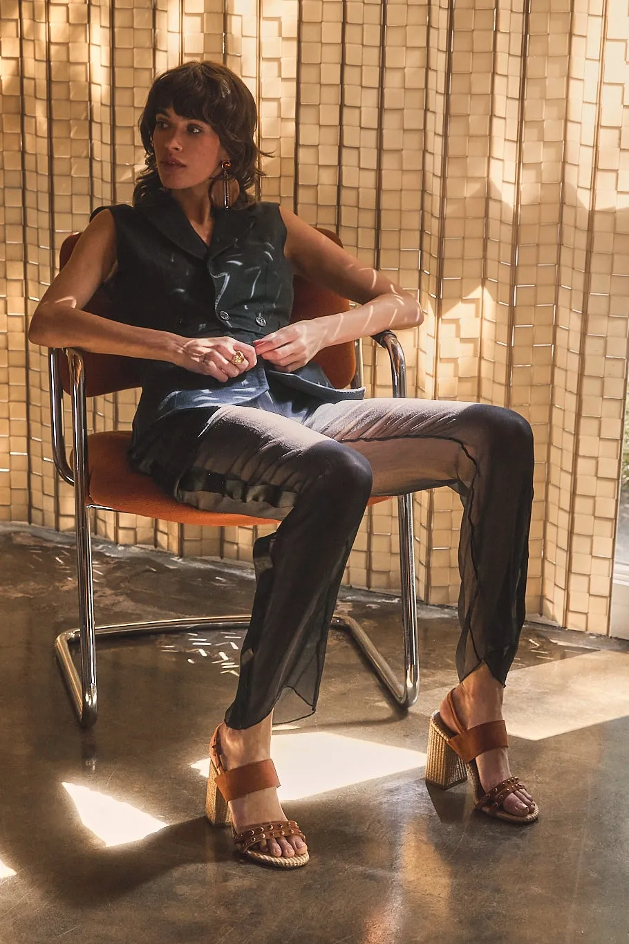 Chloe Gosselin by Larroud Margot Sandal In Chestnut Suede and Natural Raffia