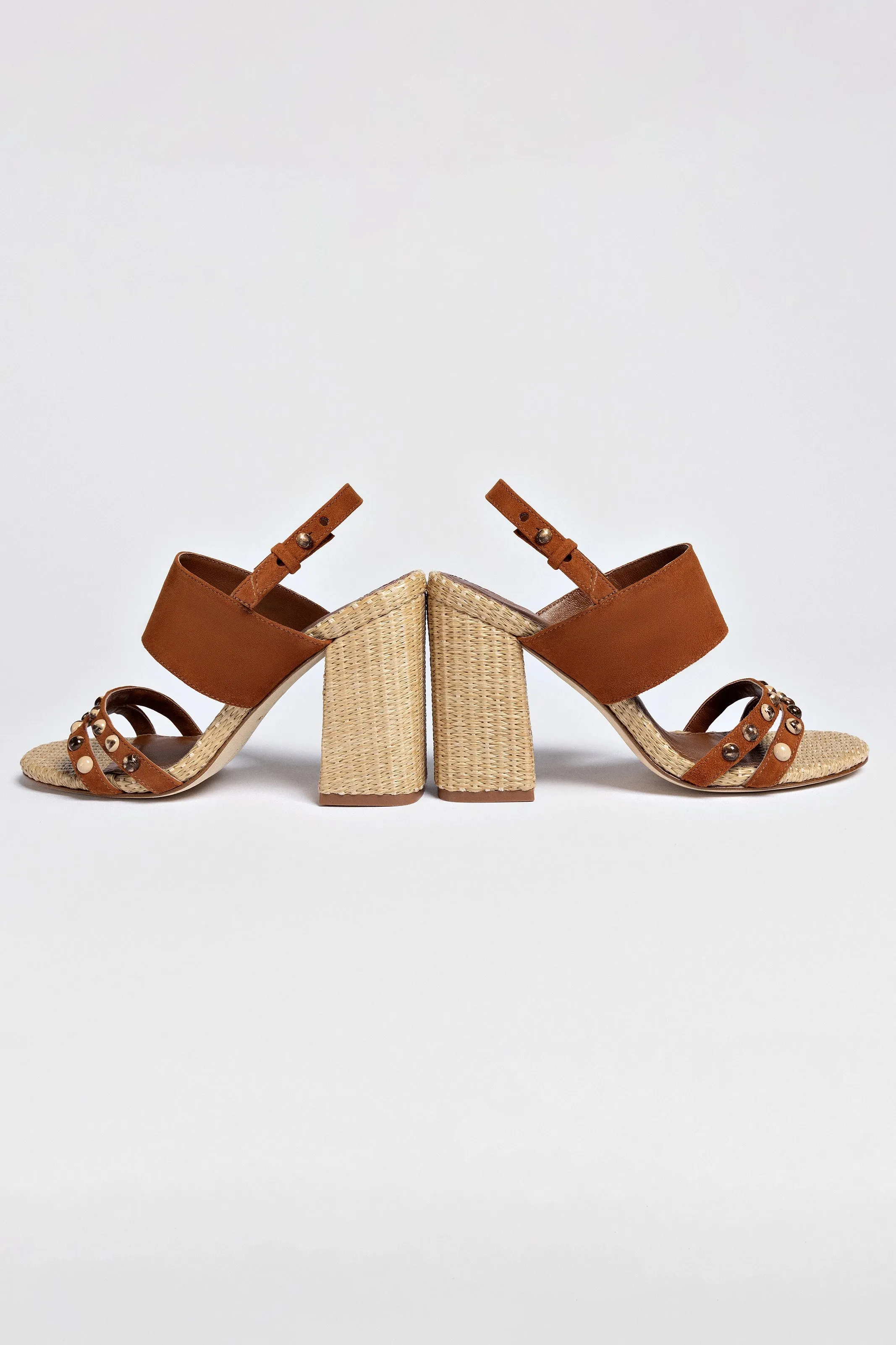Chloe Gosselin by Larroud Margot Sandal In Chestnut Suede and Natural Raffia