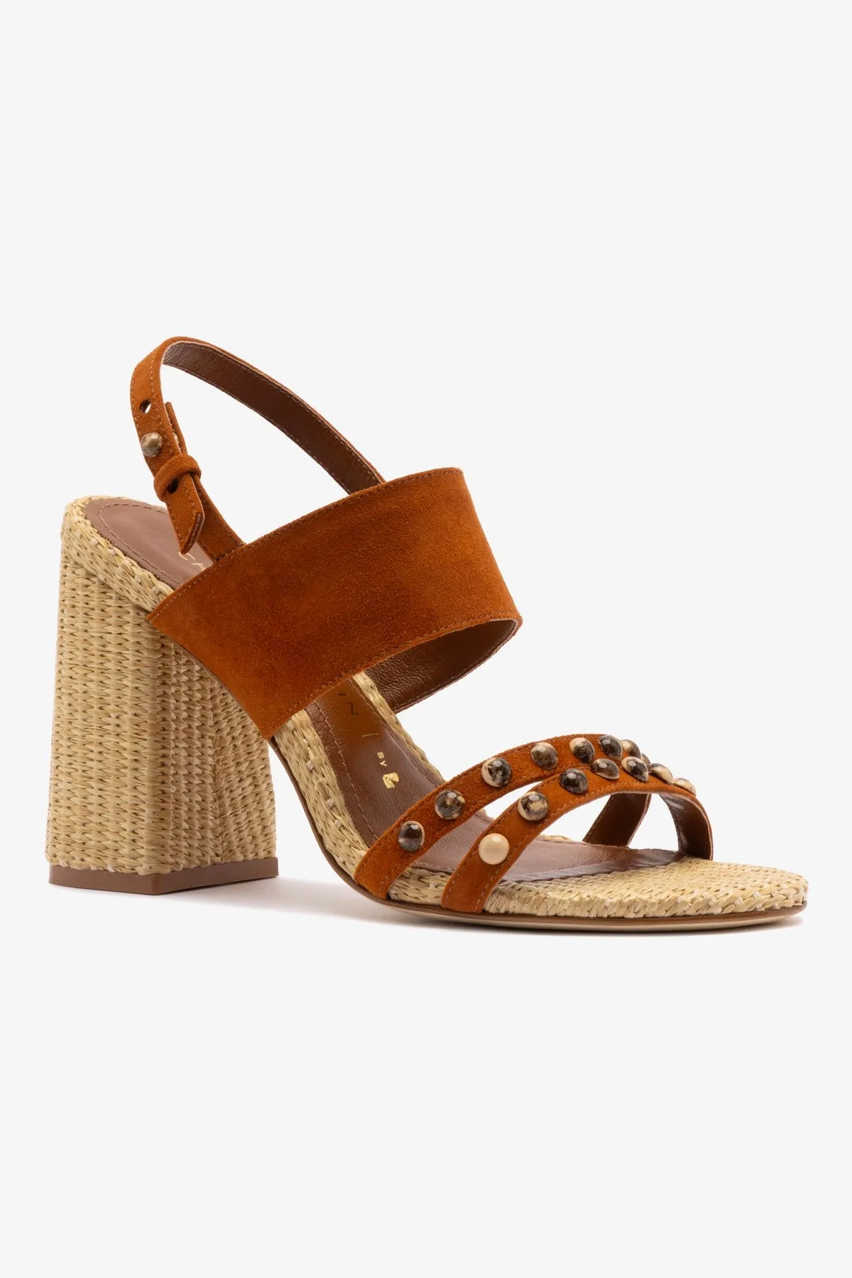 Chloe Gosselin by Larroud Margot Sandal In Chestnut Suede and Natural Raffia