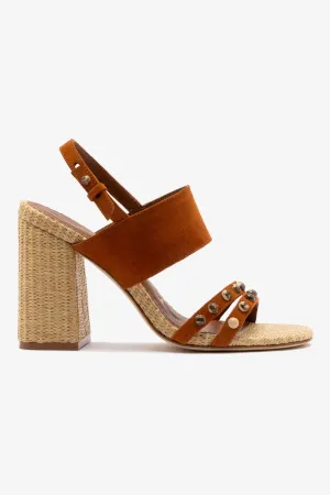 Chloe Gosselin by Larroud Margot Sandal In Chestnut Suede and Natural Raffia