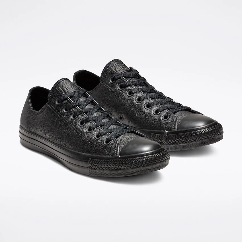 CONVERSE MEN'S CHUCK TAYLOR ALL STAR LOW TOP TRIPLE BLACK LEATHER SHOE