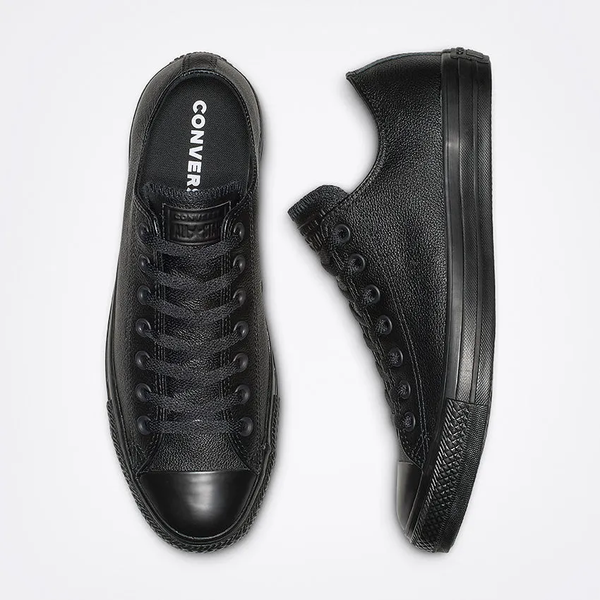 CONVERSE MEN'S CHUCK TAYLOR ALL STAR LOW TOP TRIPLE BLACK LEATHER SHOE