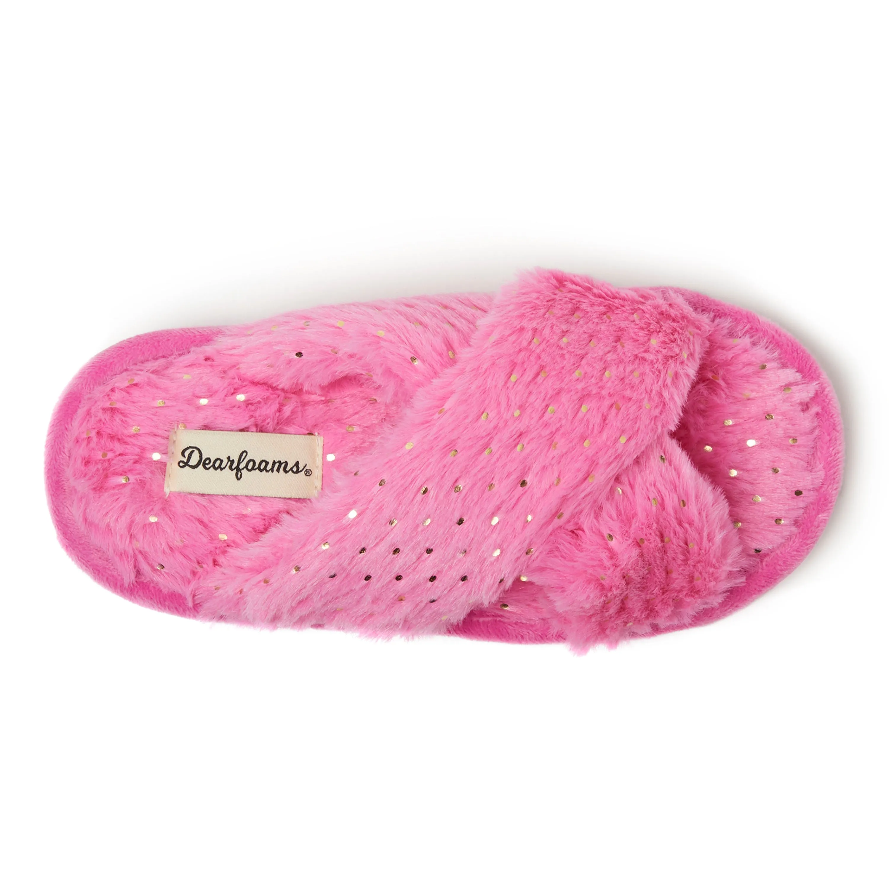 Dearfoams Kids Ava Pile Crisscross Furry Sparkle Slide Slippers