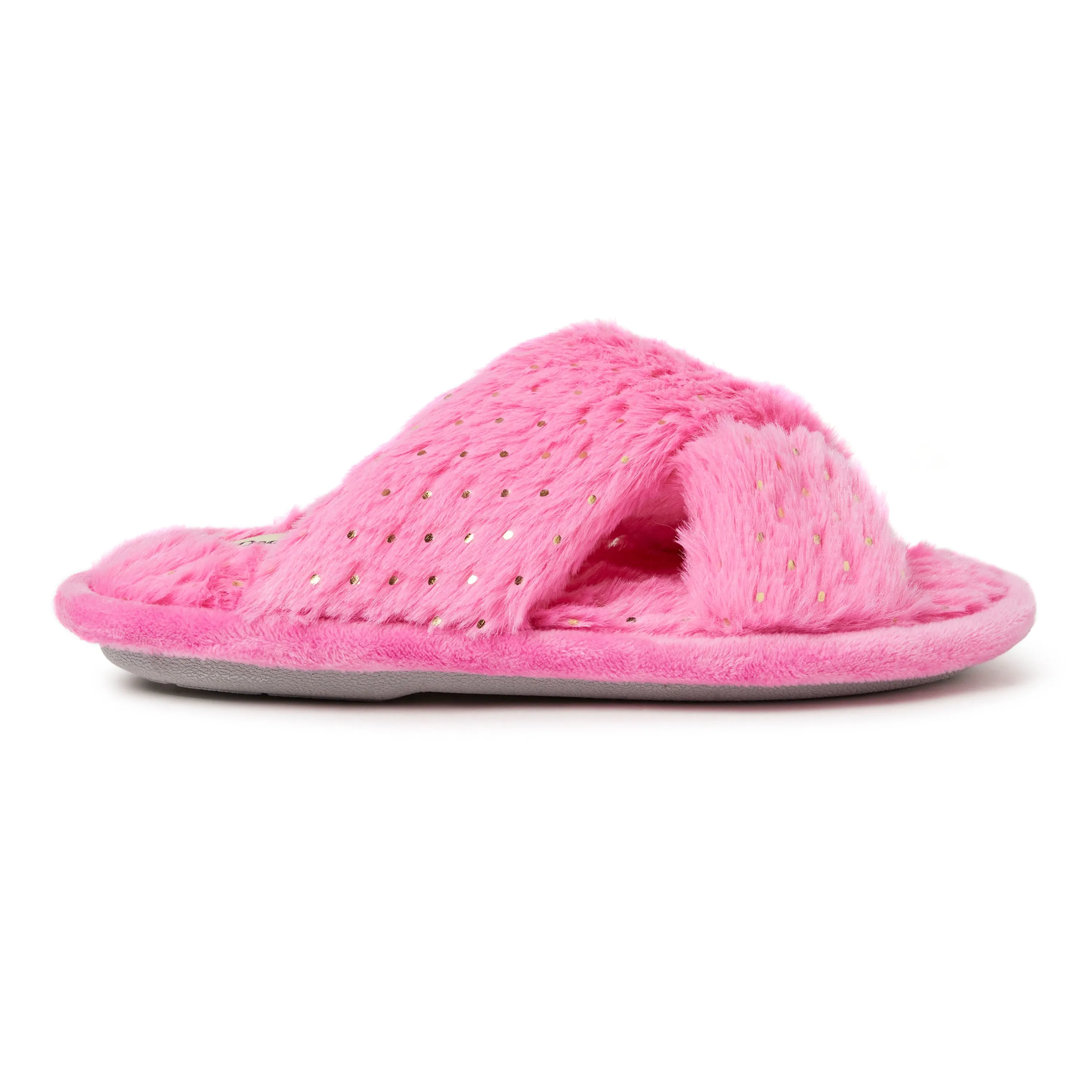 Dearfoams Kids Ava Pile Crisscross Furry Sparkle Slide Slippers