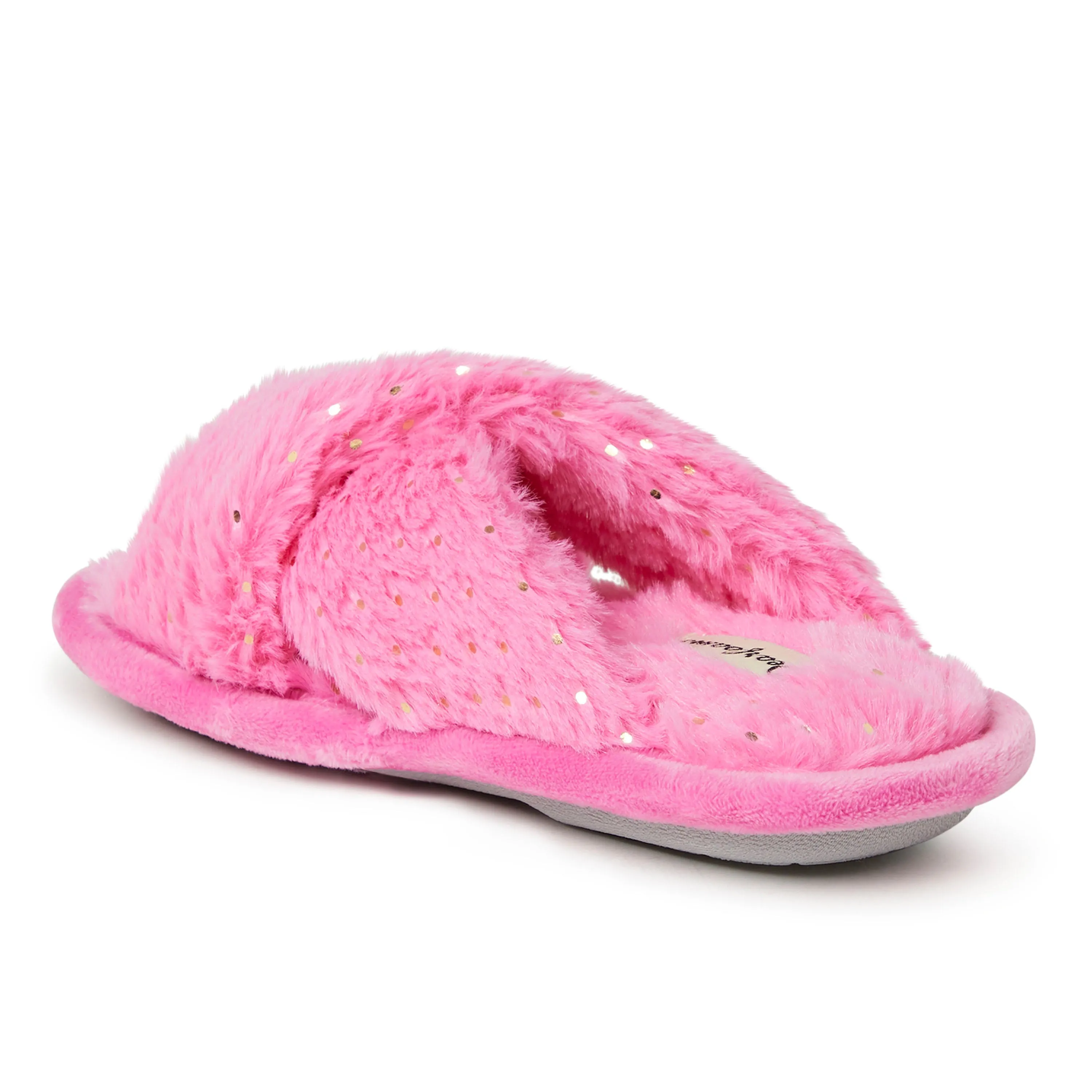 Dearfoams Kids Ava Pile Crisscross Furry Sparkle Slide Slippers
