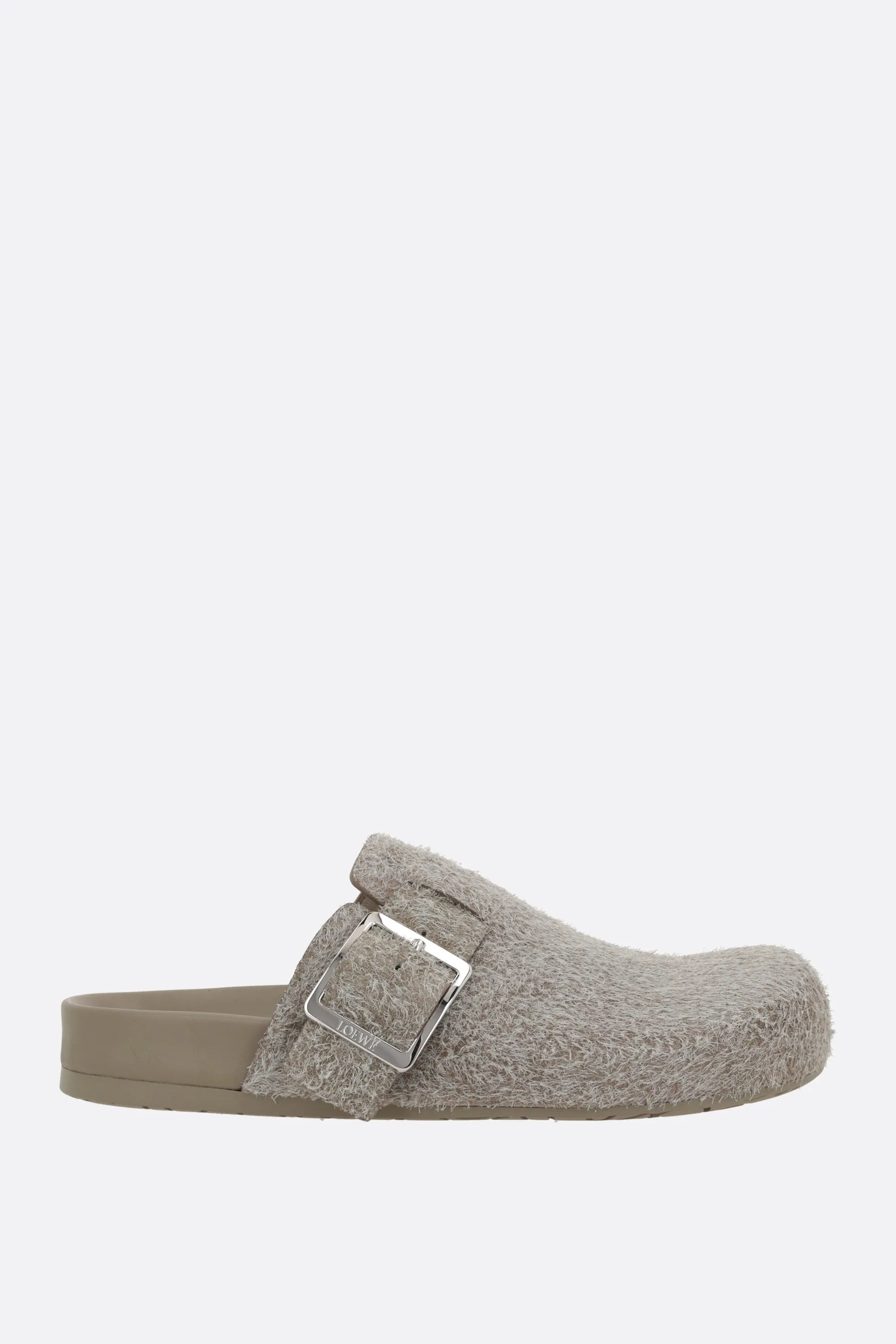 Ease buckle flat mules in brushed suede