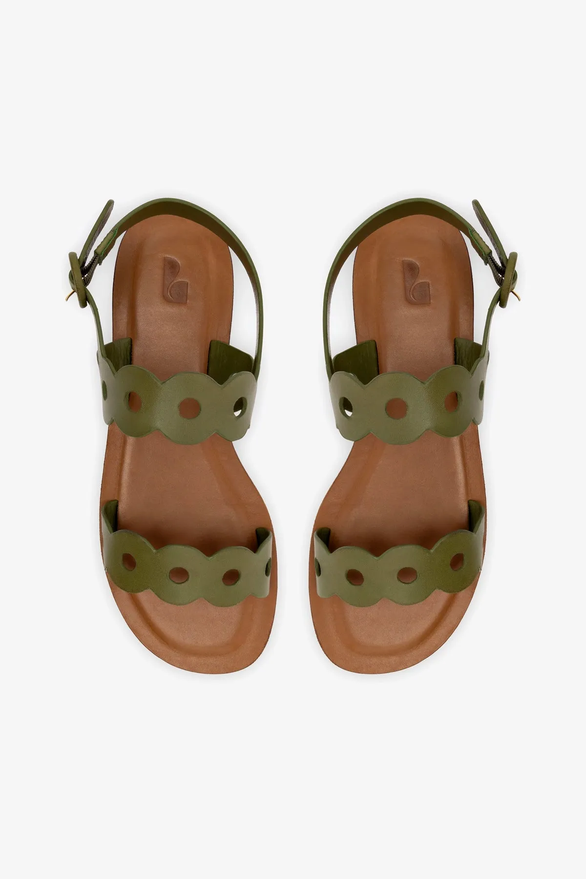 Florence Flat Sandal In Seaweed Leather