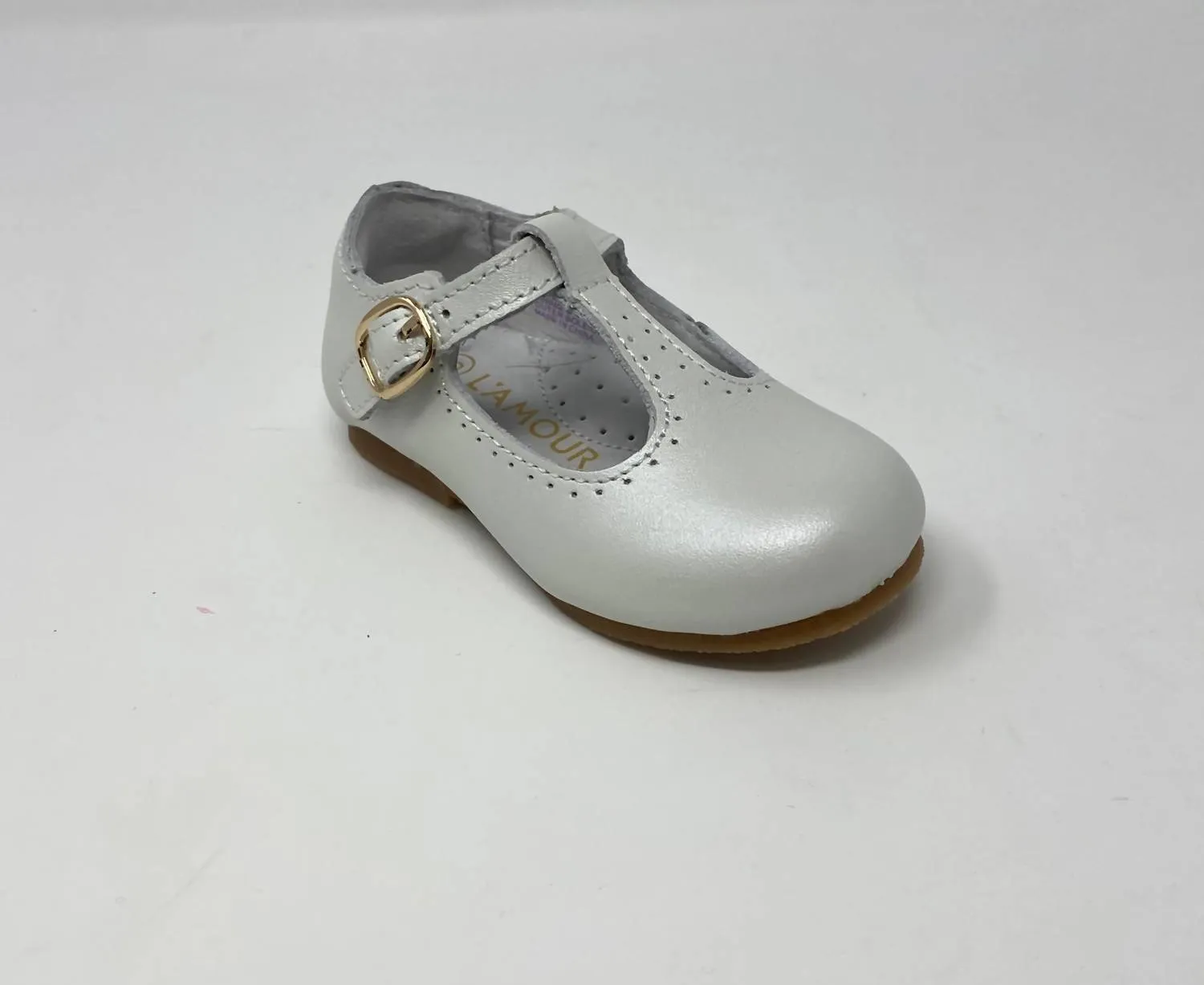 Girl's Eleanor T-Strap Flat In Pearl