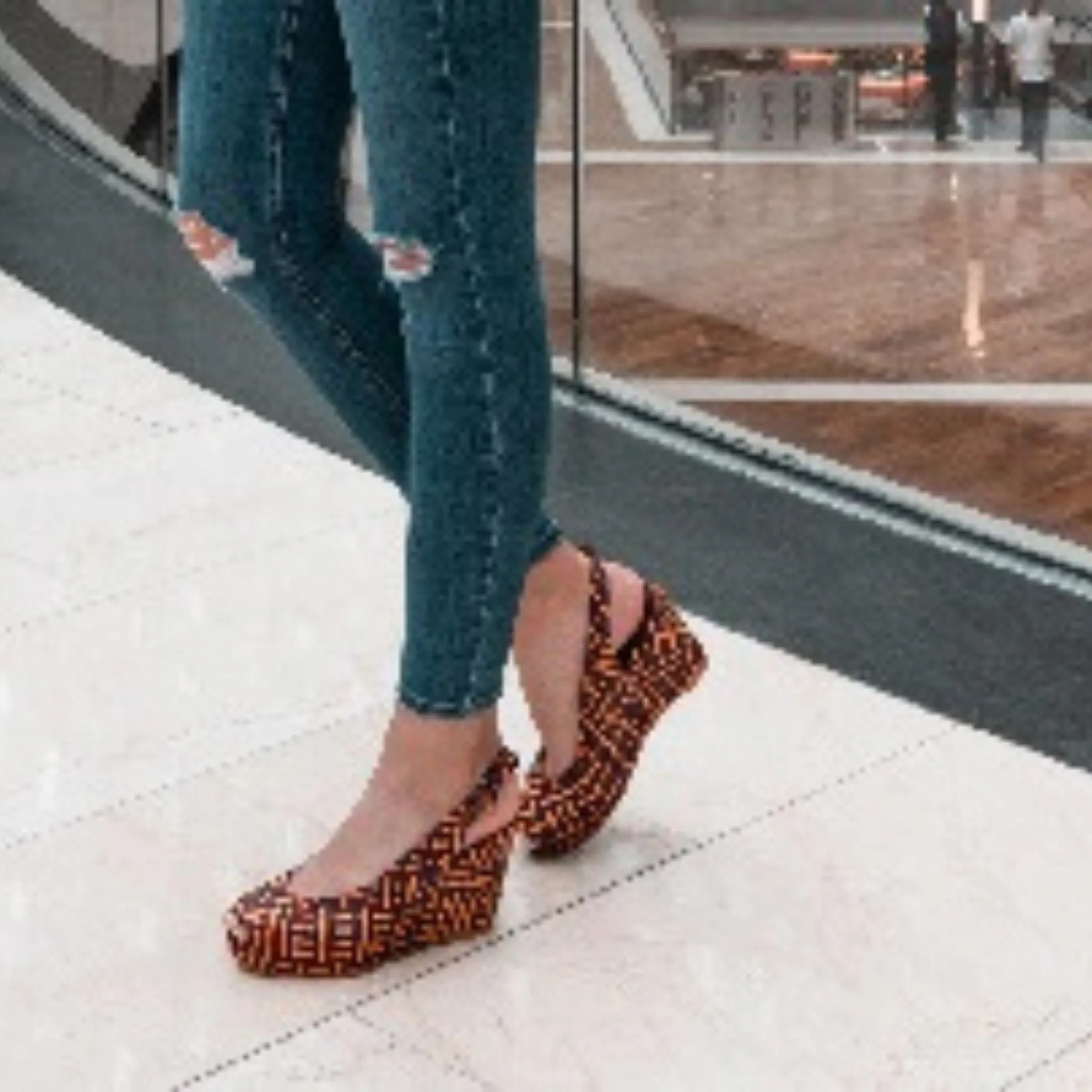 Handwoven leather high peep toe wedges with slingback - 23509