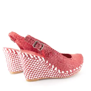 Handwoven leather high peep toe wedges with slingback - 23509