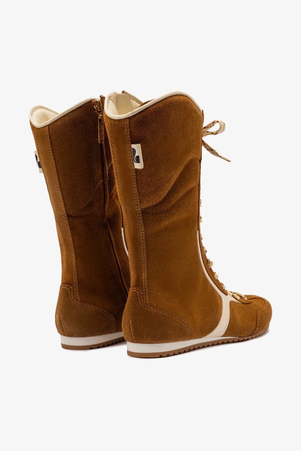Larroud x Jonathan Cohen Flat Lo Sneaker Boot In Russet Suede and Ivory Leather