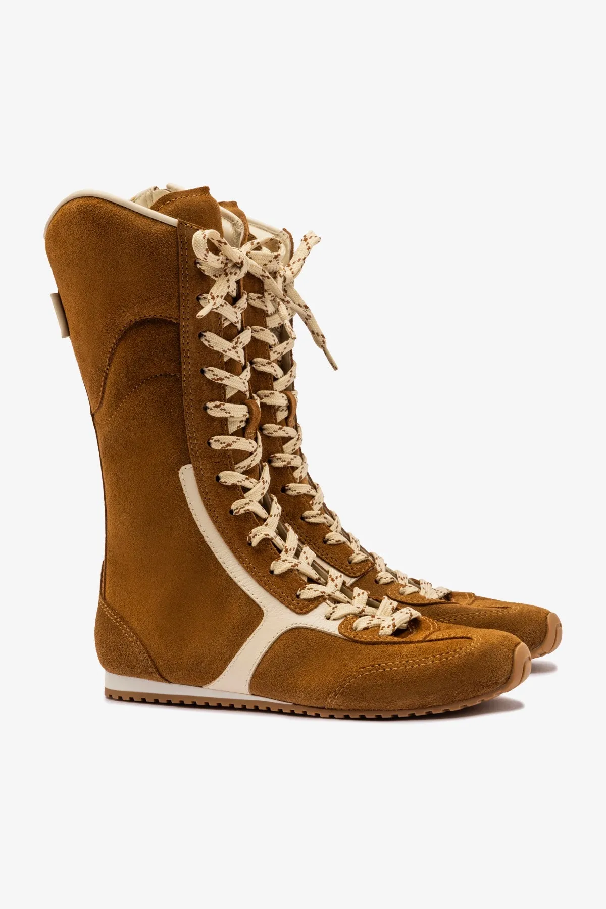 Larroud x Jonathan Cohen Flat Lo Sneaker Boot In Russet Suede and Ivory Leather