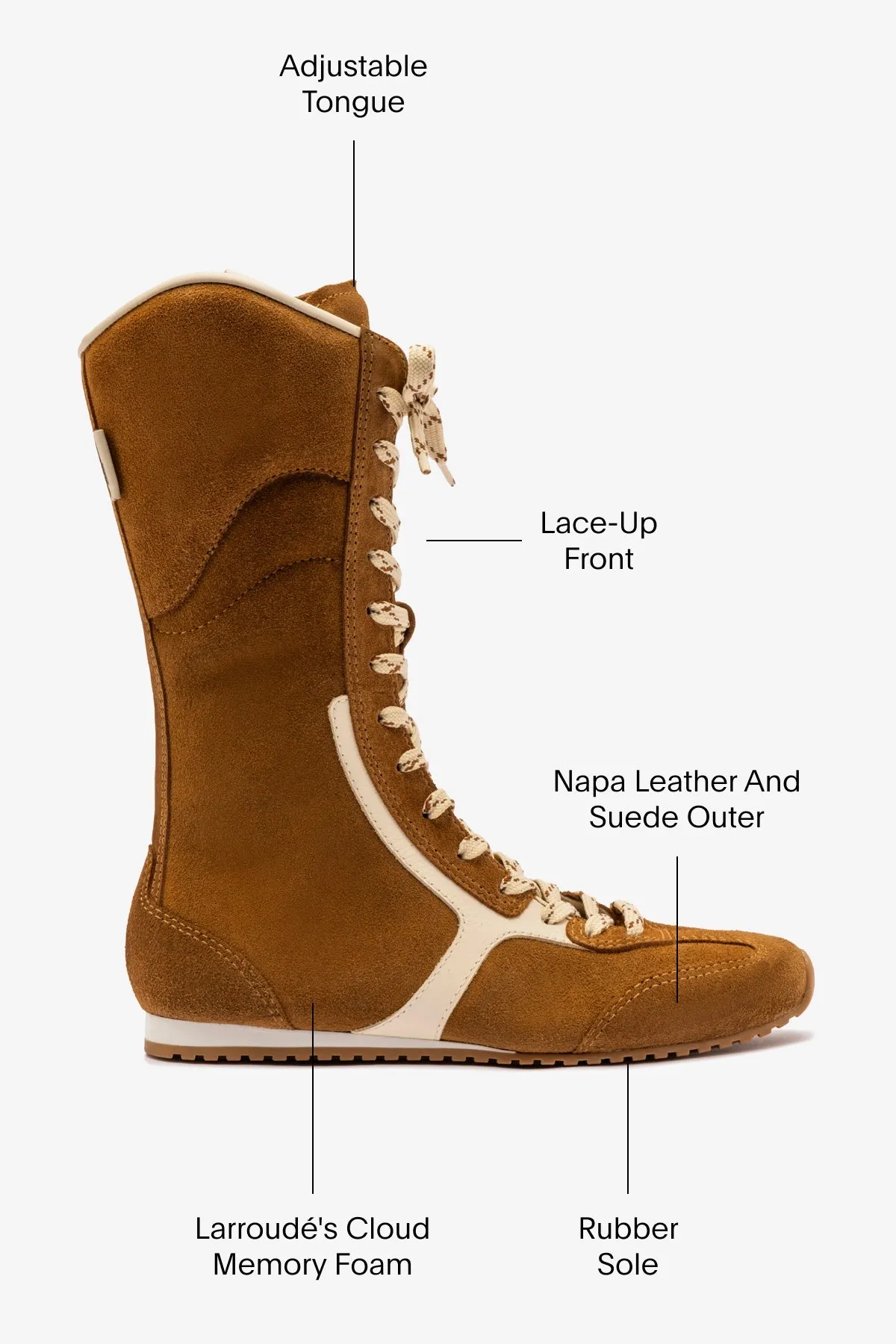 Larroud x Jonathan Cohen Flat Lo Sneaker Boot In Russet Suede and Ivory Leather