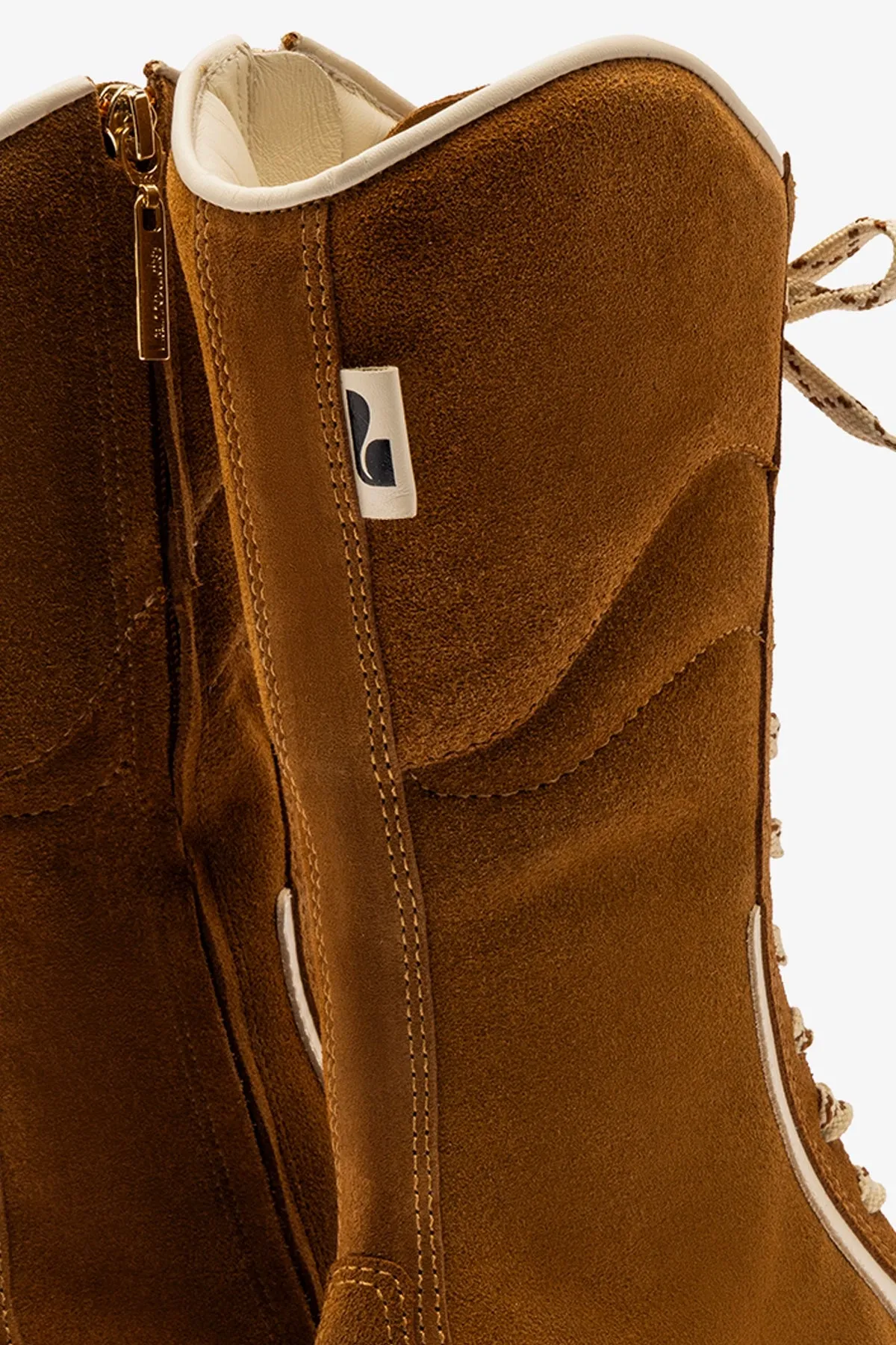 Larroud x Jonathan Cohen Flat Lo Sneaker Boot In Russet Suede and Ivory Leather