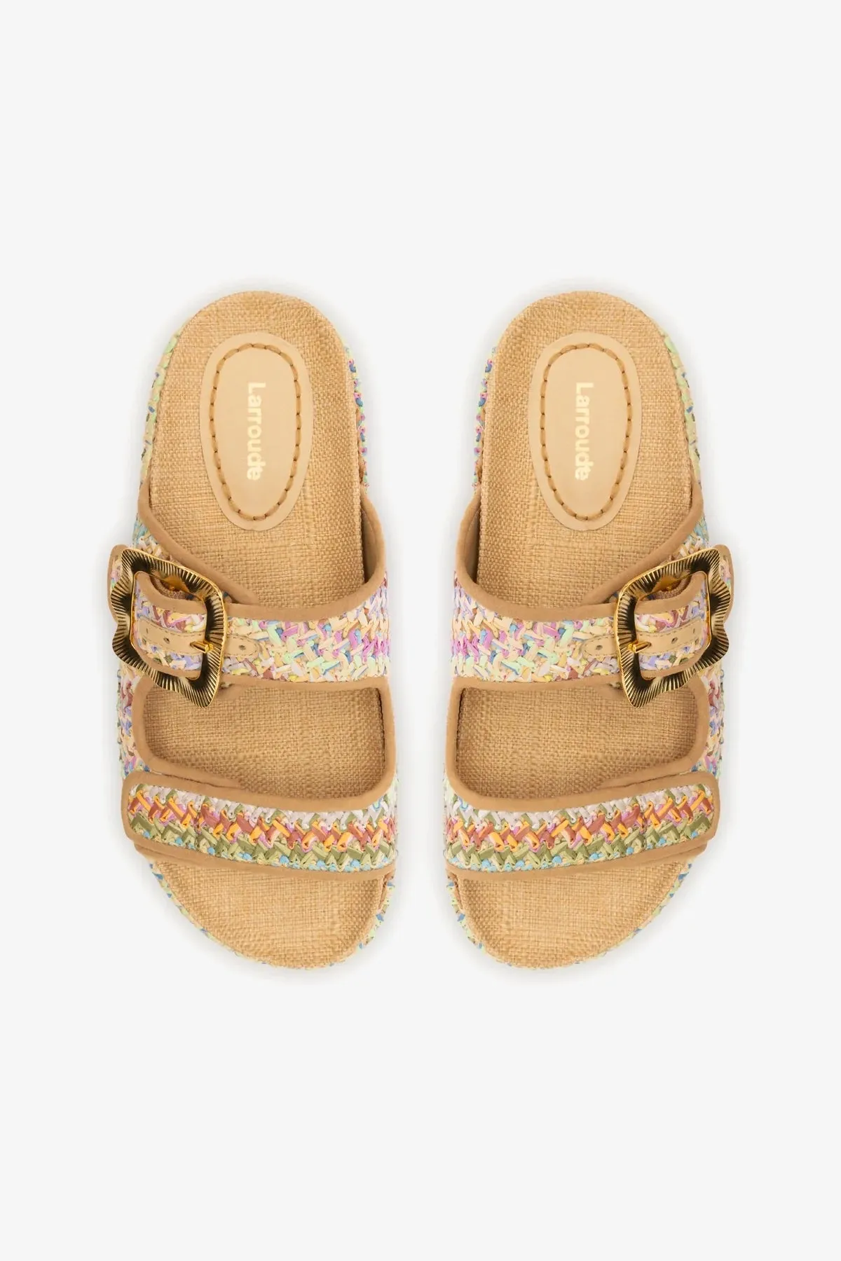 Maui Slide In Tapestry Rainbow Raffia and Beige Trimming