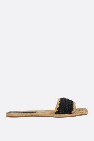 Molly flat sandals in crochet satin and raffia