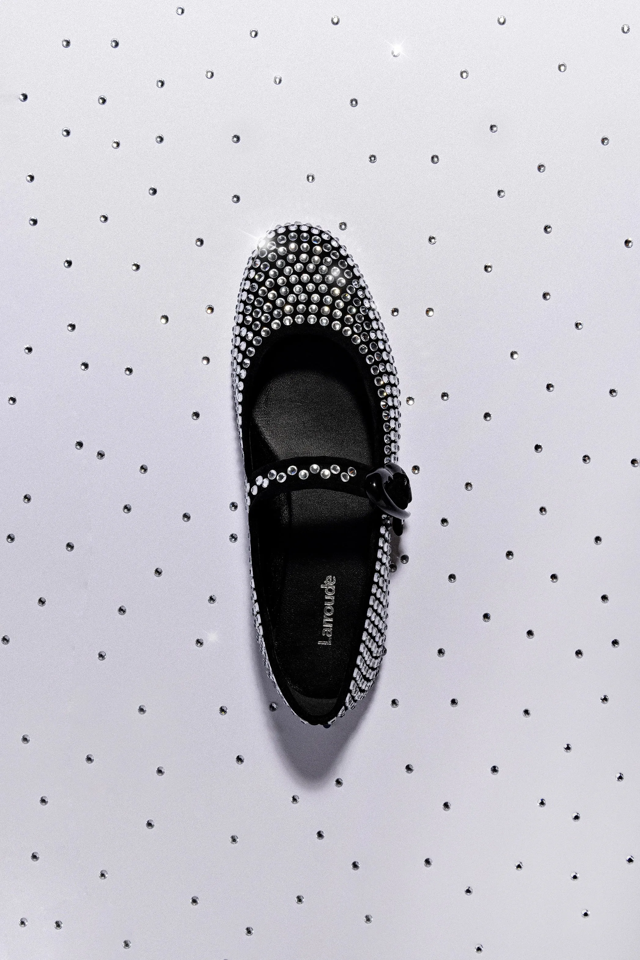 Verona Ballet Flat Crystal In Black Suede