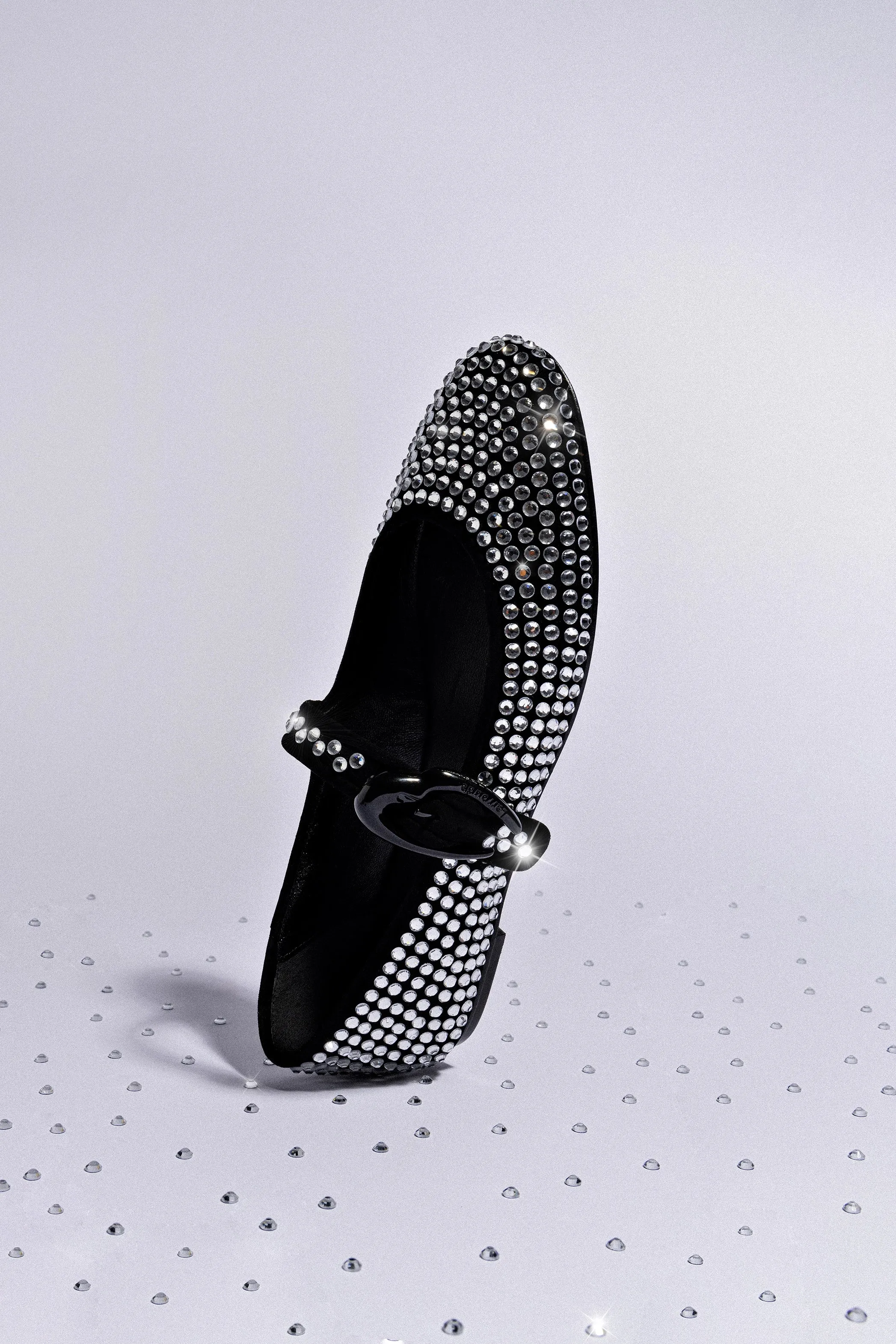 Verona Ballet Flat Crystal In Black Suede